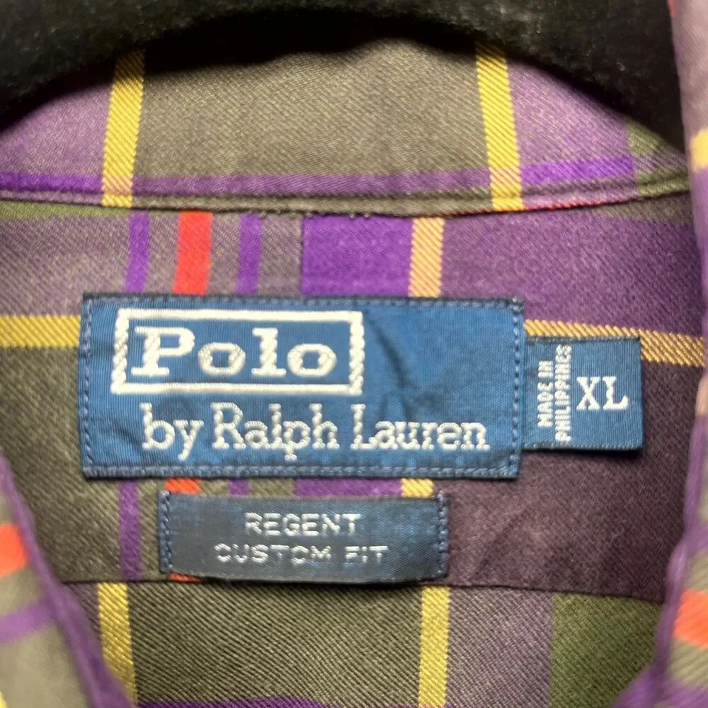 Polo Ralph Lauren Shirt Men's XL Multicolor Plaid Regent Custom Fit‎ Button Up